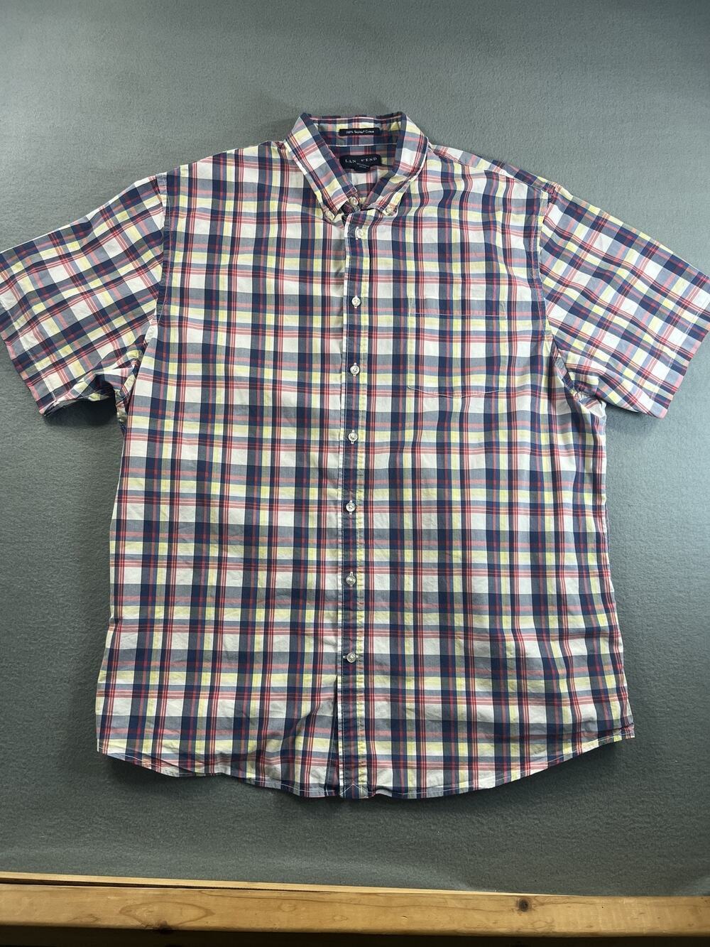 Lands' End Men's XL Multicolor Cotton Plaid Long Sleeve Button-Up Shirt